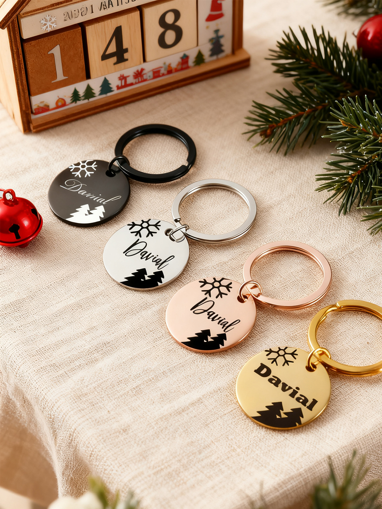 Custom Stainless Steel Christmas Keychain